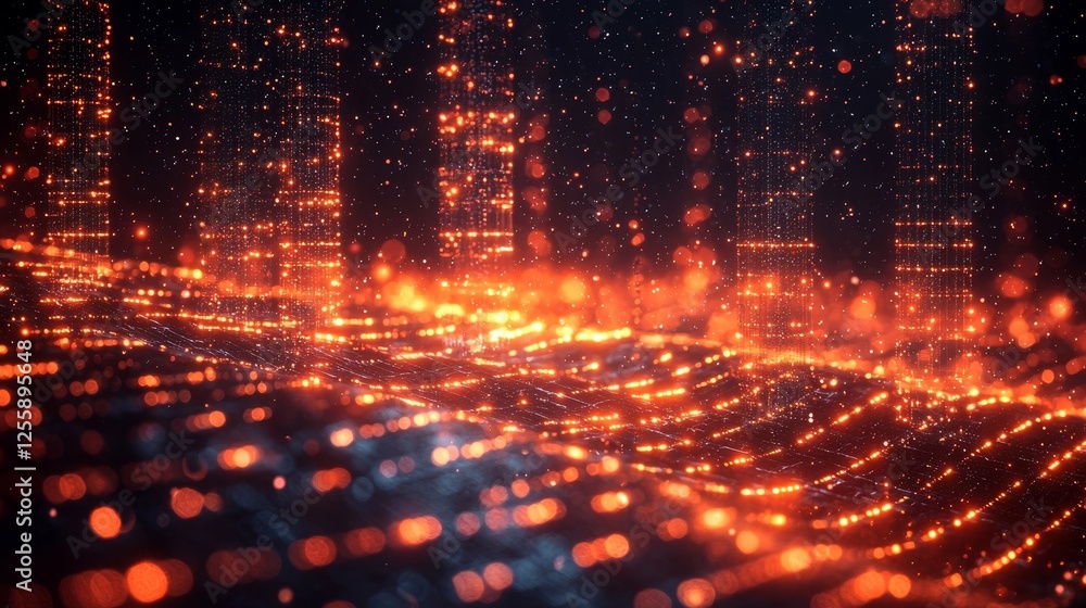 Poster dynamic visualization of glowing customer feedback flowing into service system