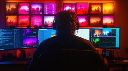 Person Working Late at Night in a Modern Home Office Setup