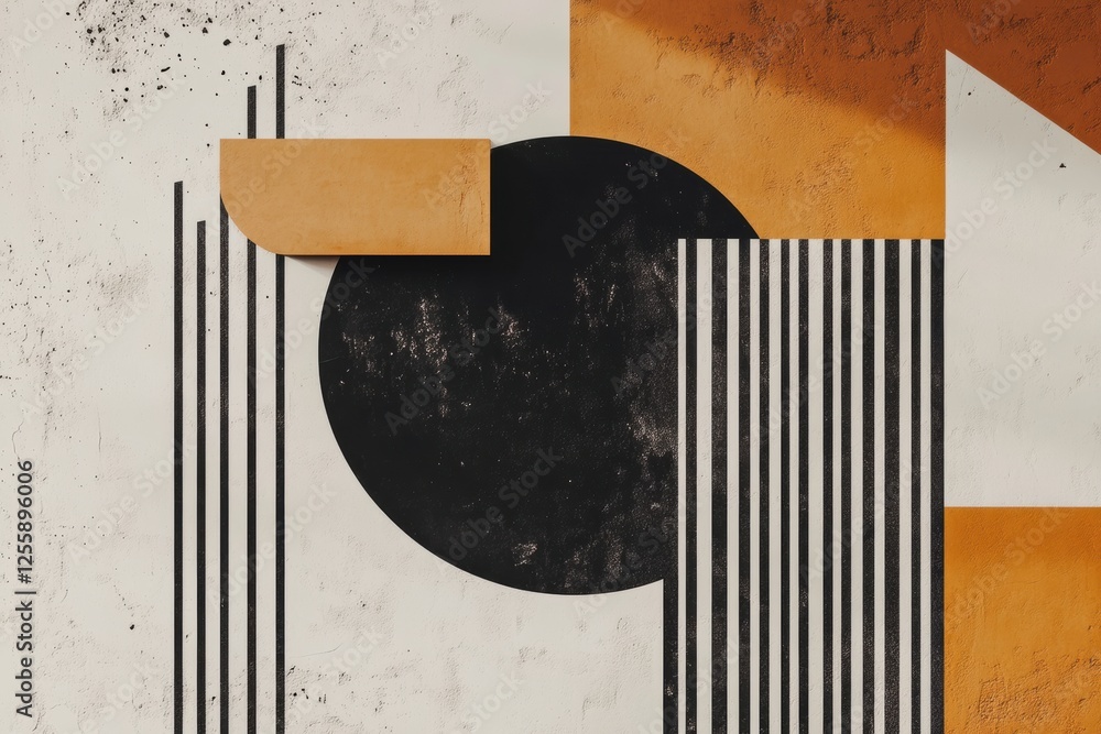 Aufkleber abstract wall art featuring geometric shapes and contrasting colors in a modern interior design sett