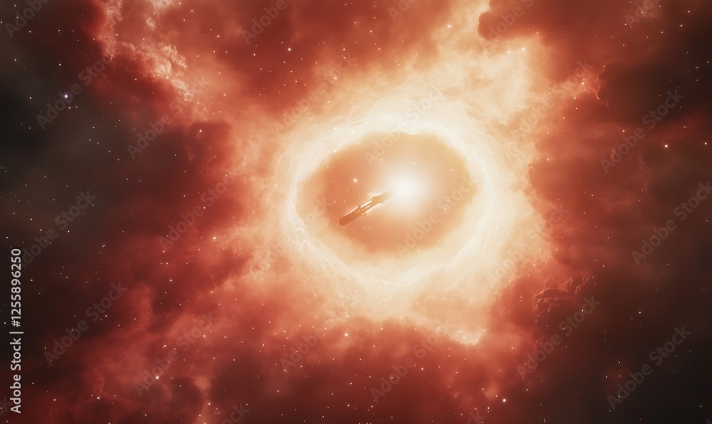 Poster a cosmic scene featuring vibrant colors and a glowing ring, suggesting a celestial phenomenon or neb