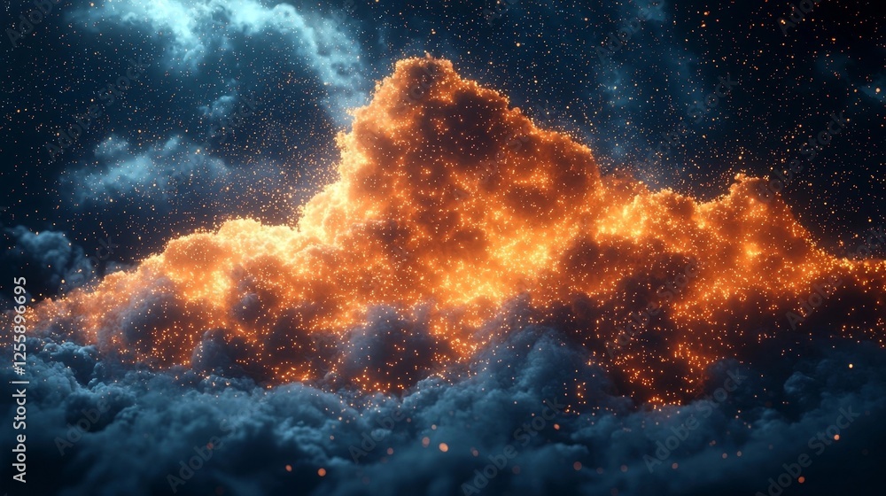 Poster glowing digital clouds integrating cloud based business services for efficiency and connectivity