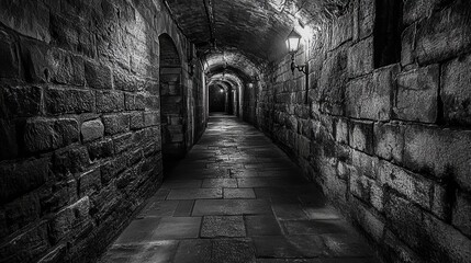 Obraz premium Mysterious Stone Archway in Dark Historic Underground Passageway