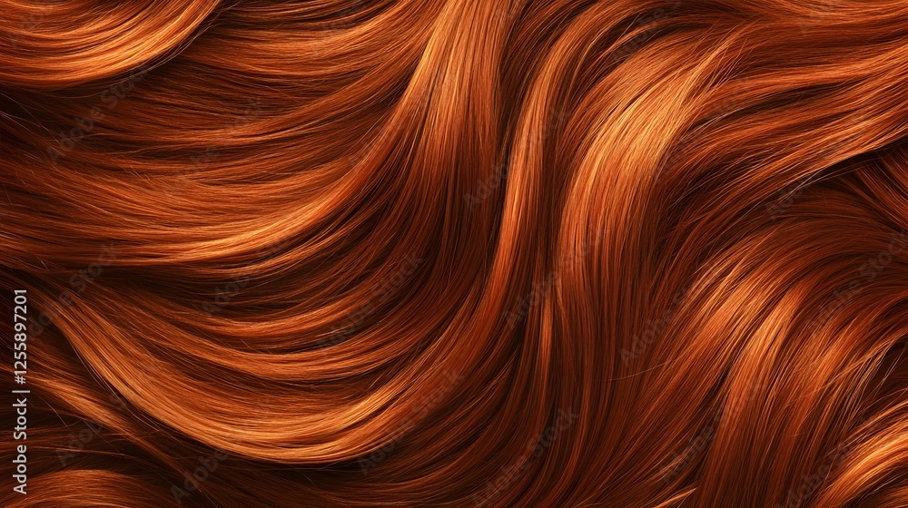 Leinwandbilder Flowing Crimson Curls   Intricate Abstract Hair Texture Background with Smooth Wavy Patterns in Warm Shades of Red and Orange