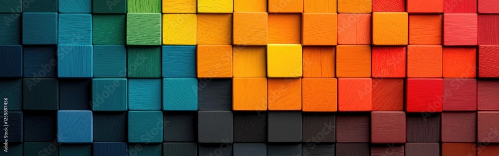 Poster stacked multi-colored wooden blocks creating a vibrant spectrum of diversity and growth