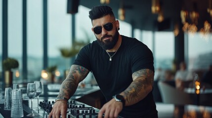 Stylish DJ Performing Live in Trendy Nightclub Setting