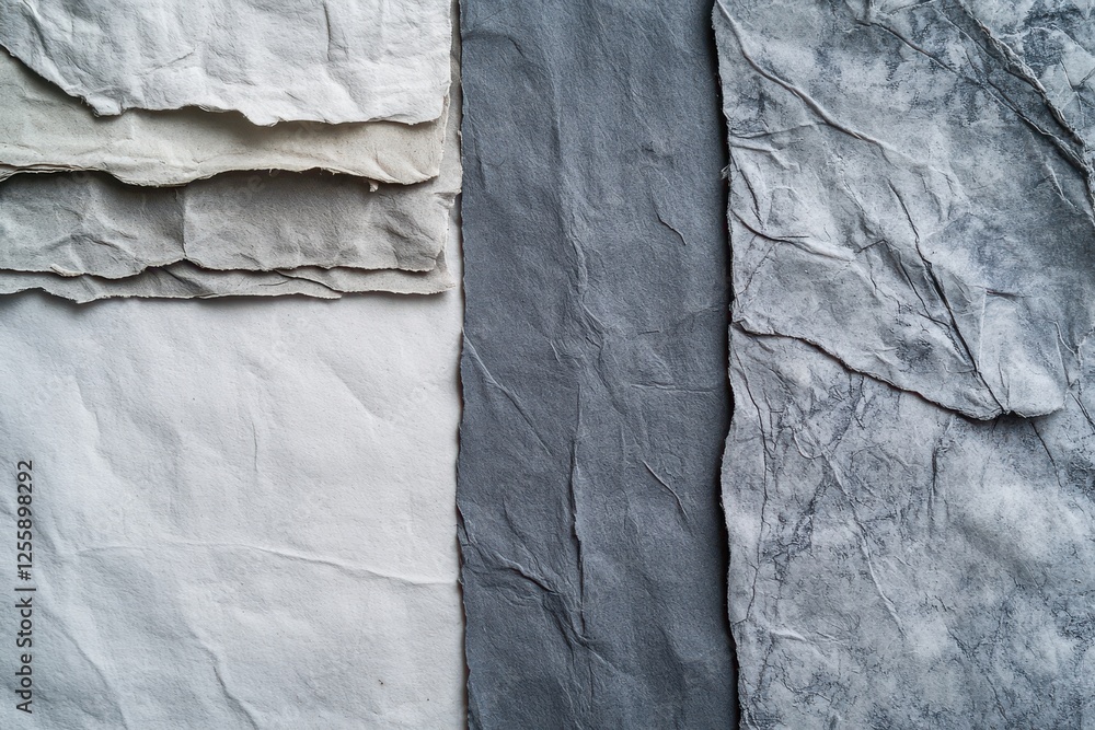 Aufkleber Different textures of handmade paper arranged in a natural composition showcasing their unique patterns and tones
