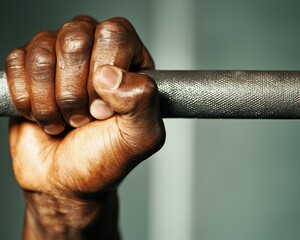 A weightlifter mid-rep in a gym, their determination visible on their face as they lift heavy weights