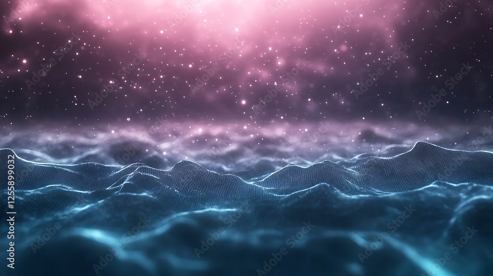 Poster a serene and ethereal ocean scene, illuminated by a soft, colorful glow, evoking a sense of tranquil