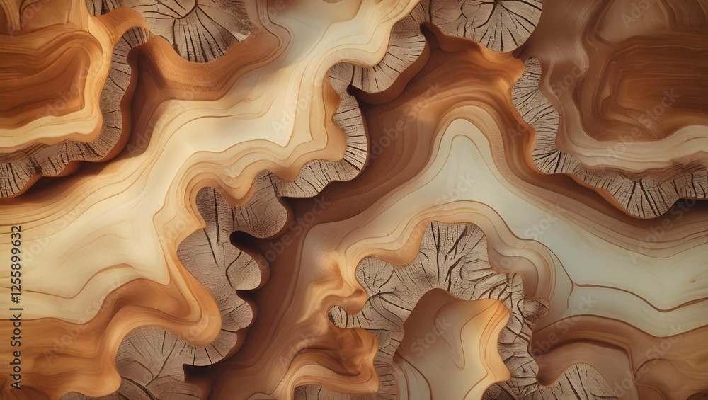 Poster abstract wood grain texture with flowing river-like pattern and tree rings