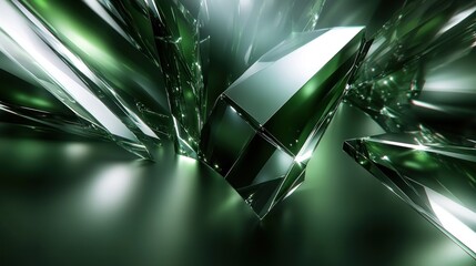 Abstract green crystal shards reflecting light.