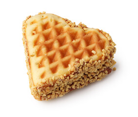 Unique heart-shaped wafer covered with crunchy nuts for a delightful treat
