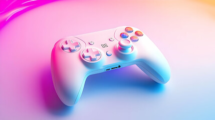 3D Illustration - White Game Controller on Neon Gradient Background
