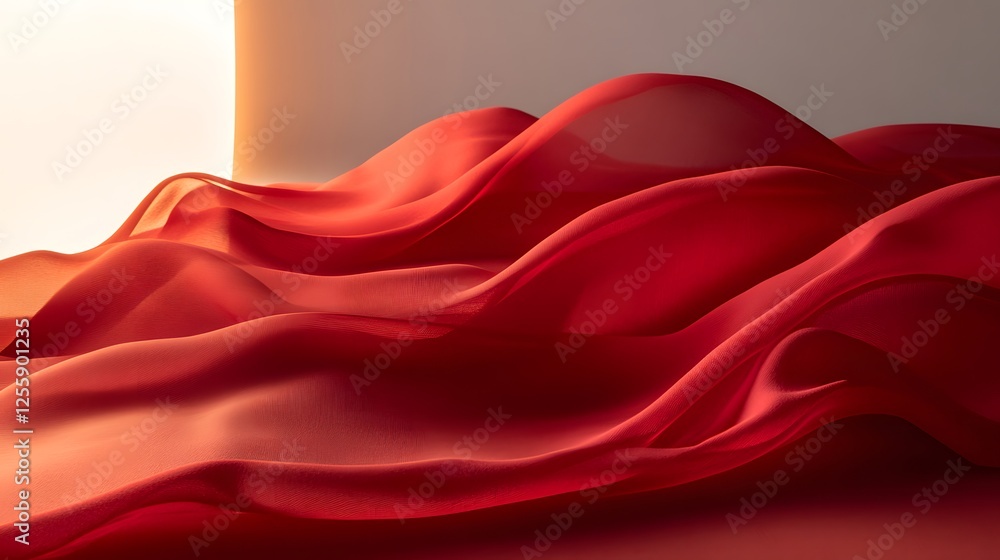 Poster abstract waves of draped red fabric create smooth flowing hills