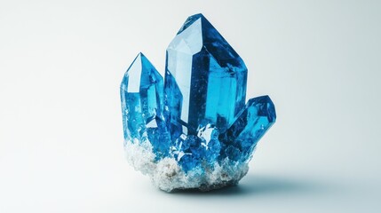 Beautiful Blue Crystal Cluster on White Background