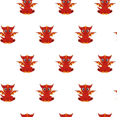 A seamless vector graphic line pattern of cute red dinosaurs. Nursery wallpaper. Chinese CNY lunar new year 2036 lantern festival mascot