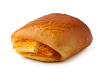 Warm baked pastry filled with cheese and flavorful ingredients on a clean white background