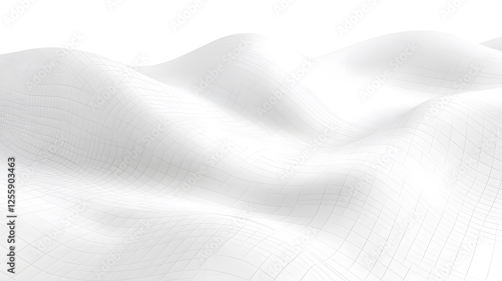 Poster abstract white undulating landscape with subtle wireframe grid overlay