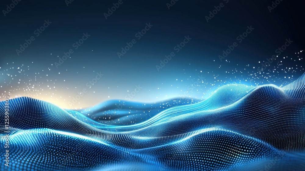 Aufkleber dynamic waves of light digital landscape abstract art virtual environment illuminated view futuristi