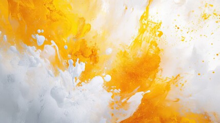 Abstract Painting of Yellow and White Blends with Dynamic Fluidity