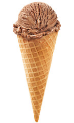 cone de biscoito com bola de sorvete de chocolate isolado em fundo transparente