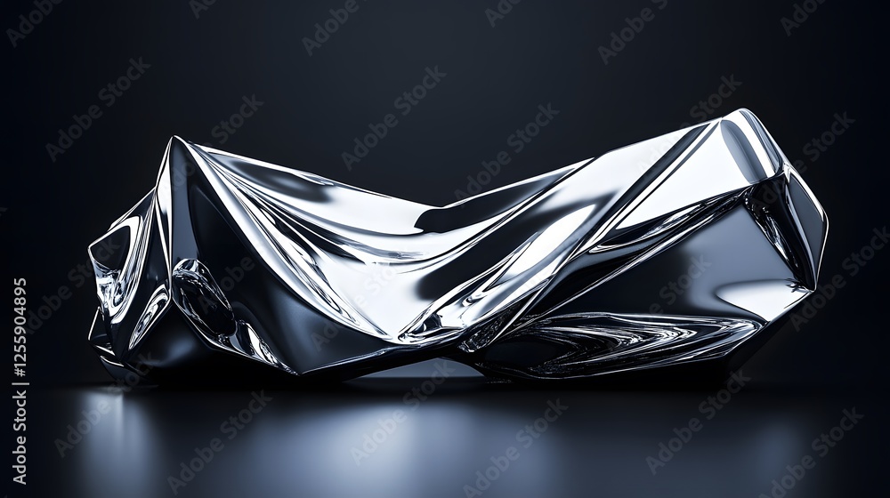 Poster abstract distorted metallic shape illuminated on a dark surface