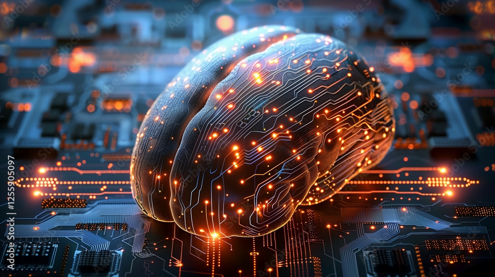 Poster a conceptual image representing the fusion of human intelligence and advanced technology in a futuri