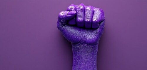 Close-Up of a Raised Purple Fist Symbolizing Strength and Unity