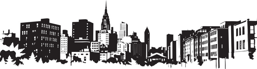 Obraz premium City landscape. Line urban backdrop. Different buildings on street, outline cityscape hand sketch, flat houses. Hand drawn vector illustration