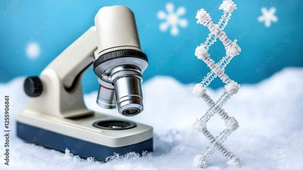 Poster microscope analysis of molecular structures in snowy environment science laboratory scientific image
