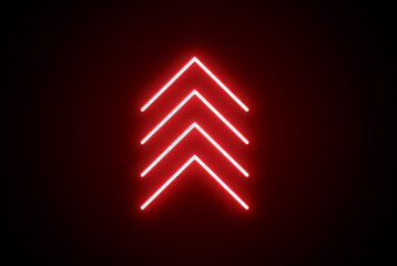 Neon arrow sign. Neon road symbol. Up arrow pointer. Red color arrow icon. Glowing indicate icon. Neon and glowing arrow icon.