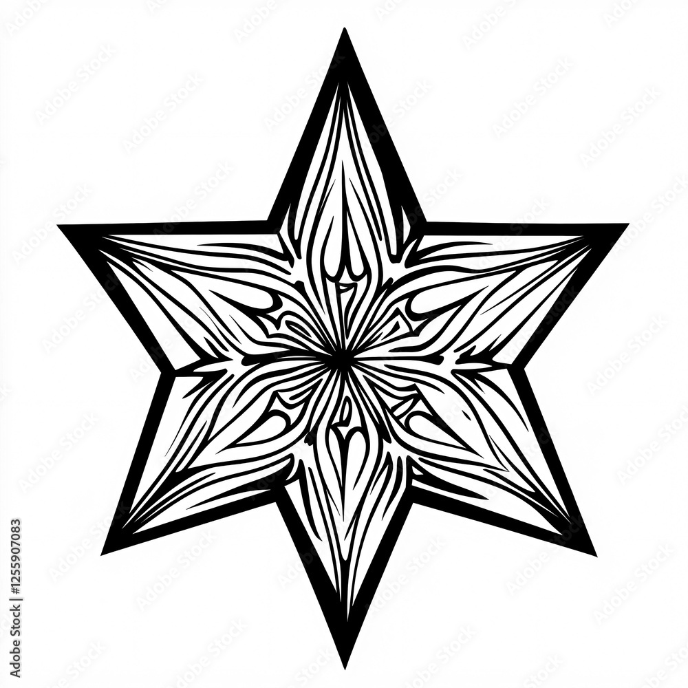 Poster line art symbol of a star with a unique pattern inside on a white background