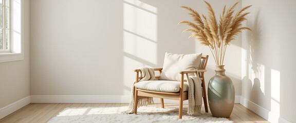 Minimalist modern living room interior background, living room mock up in scandinavian style, empty wall mockup, 3d rendering  