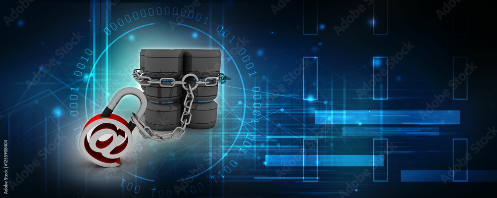 Poster 3d rendering e-mail symbol with lock. internet security concept