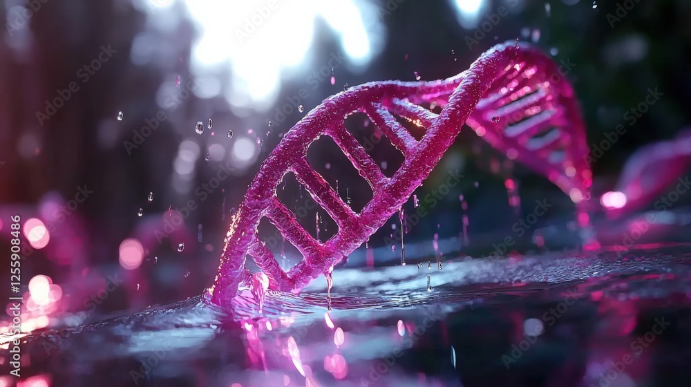 Aufkleber dynamic dna helix in rainy forest environment science visualization nature setting close-up perspect