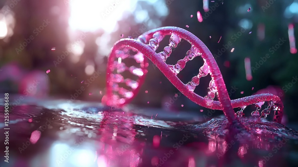 Poster dna helix splashing water science experiment laboratory micro environment close-up view biochemical 