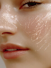 Fototapeta premium Close-up of a young woman's radiant skin showcasing beauty techniques and glow enhancement