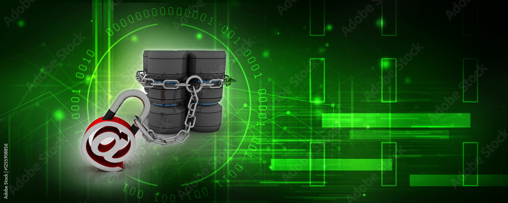 Poster 3d rendering e-mail symbol with lock. internet security concept