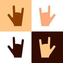 Obraz premium Human hand showing devil horns gesture, vector set icons in various colored skin