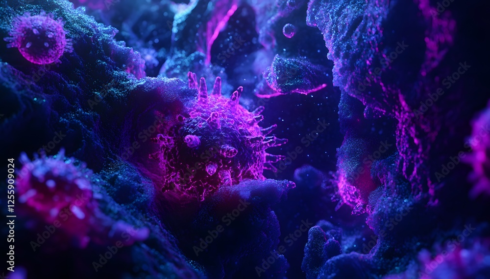 Poster vibrant abstract digital image of microorganisms in a colorful world