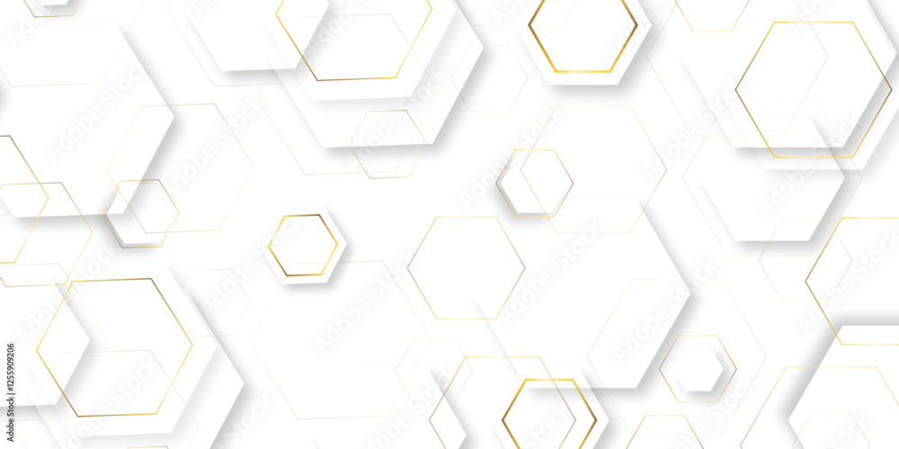 Poster Abstract golden gradient hexagon stock line with shadows background. artistic of geometric shape background. abstract seamless vector pattern. Minimal style website banner, presentation Vector.