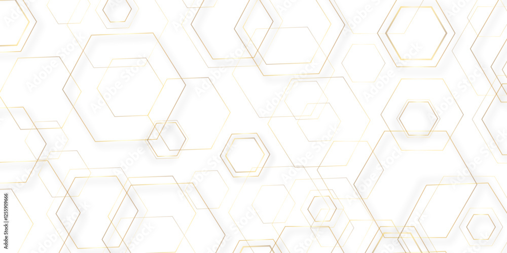 Aufkleber Abstract golden gradient hexagon stock line with shadows background. artistic of geometric shape background. abstract seamless vector pattern. Minimal style website banner, presentation Vector.