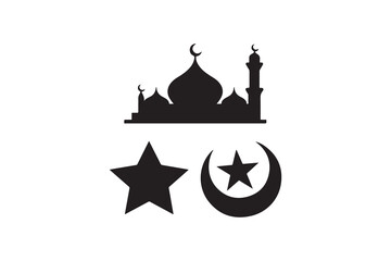 Simple Silhouette of a Mosque and Crescent Moon