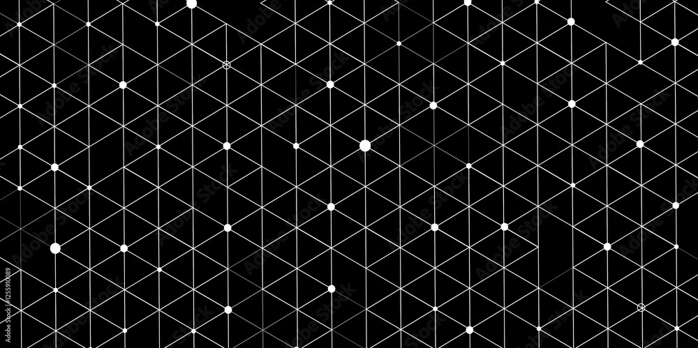 Poster Seamless abstract geometric polygonal with dots repeatable pattern swatch background. Black and white rhombus grid pattern Modern vector illustration. digital technology concept structure design.