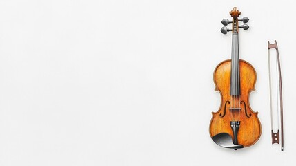 Elegant Violin with Bow on a Simple Background for Music and Instrument Themes