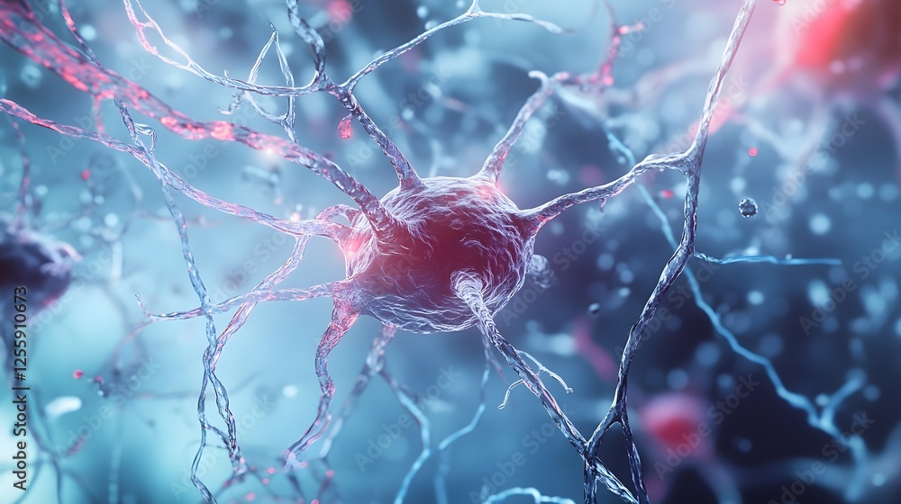 Poster intricate neural network synapse texture with illuminated synaptic connections illustrating the biom