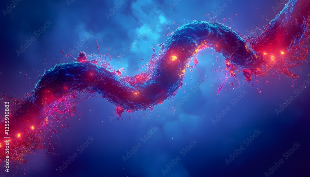 Poster abstract colorful wave with light particles in cosmic background