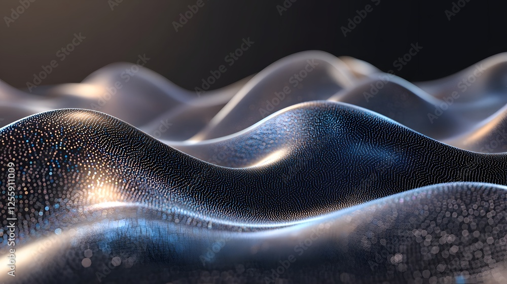 Poster abstract waves of shimmering particles form undulating surface