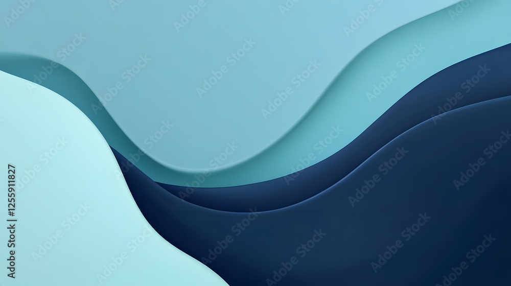 Poster blue layered wavy abstract background with overlapping smooth shapes