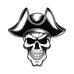 Fototapeta premium Intimidating Pirate Skull with Tricorn Hat – High-Detail Vector Art