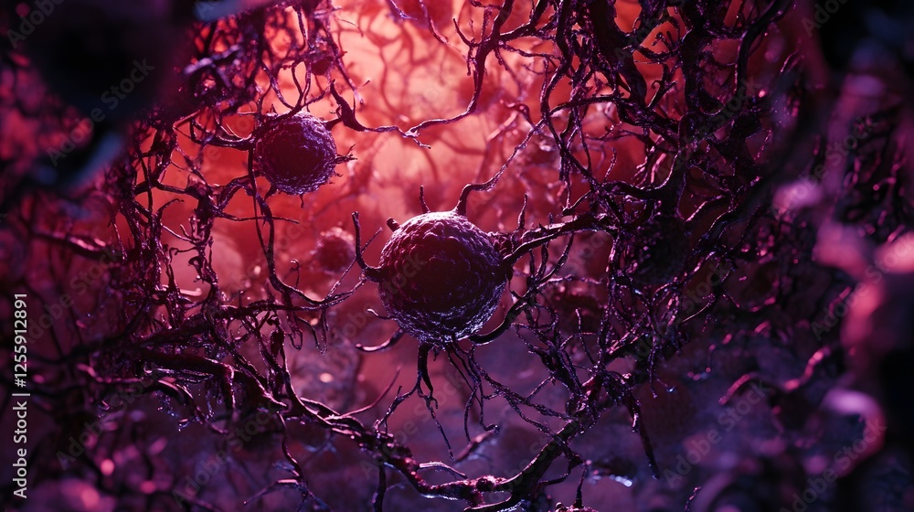 Poster intricately detailed microscopic view of a neural network showcasing the complex cellular structure 
